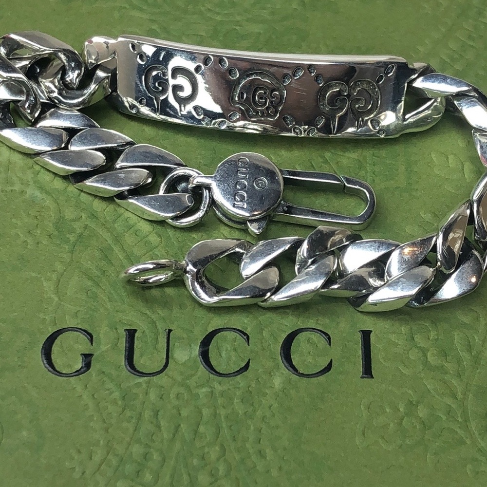 GUCCI Ghost GG Chain Link Sterling Silver 925 Bracelet Sz 20 NIB